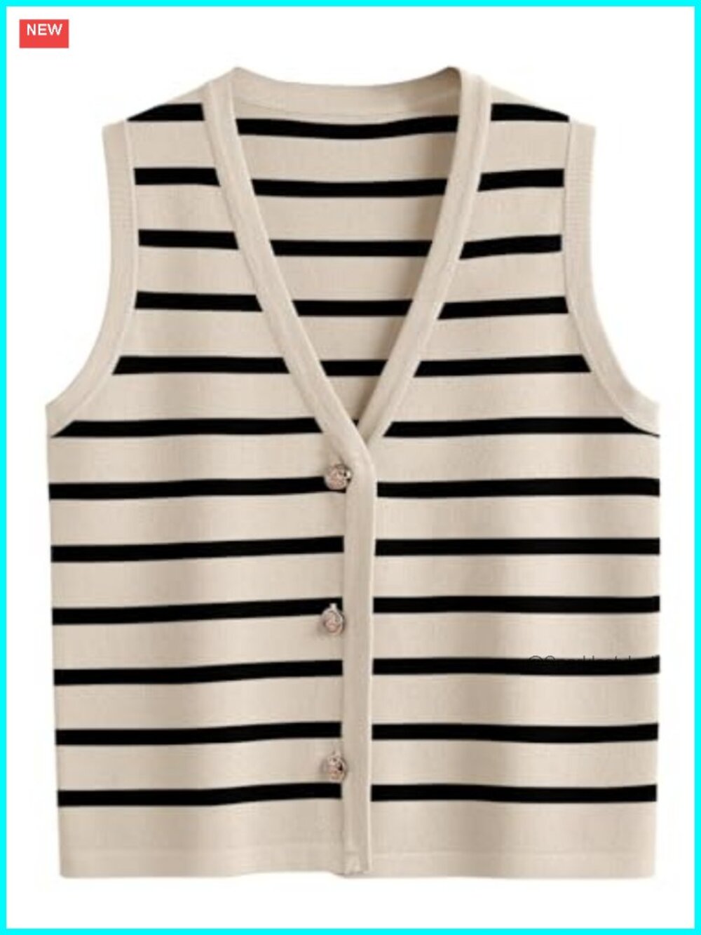 Womens Striped Sweater Vest Button Up V Neck Sleeveless Knit Tank Top